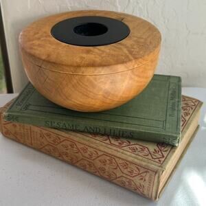 Flower Frog Medium 5.5" x 3" Round Wood Signed Hand Crafted